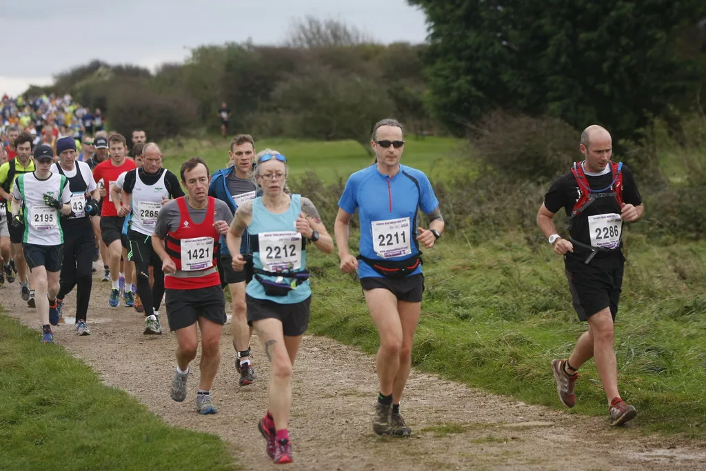 Runners on the downs during the 2014 Beachy Head Marathon