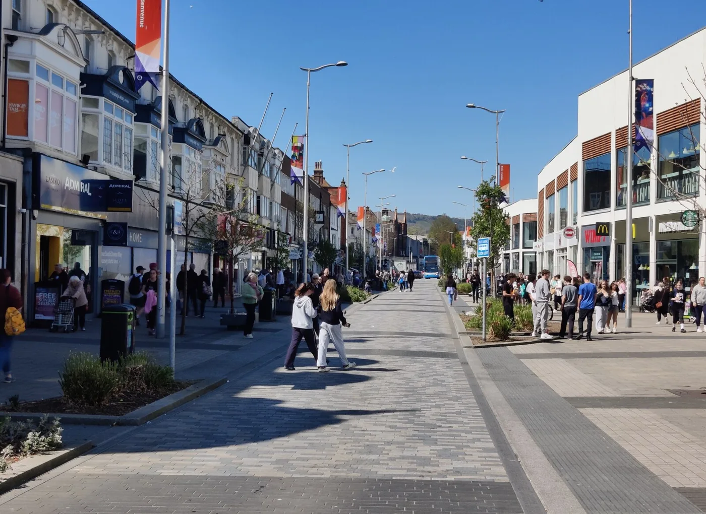 Terminus Road in central Eastbourne. Devonshire ward, which covers the town centre, holds 930 of the borough's 2,985 claimants