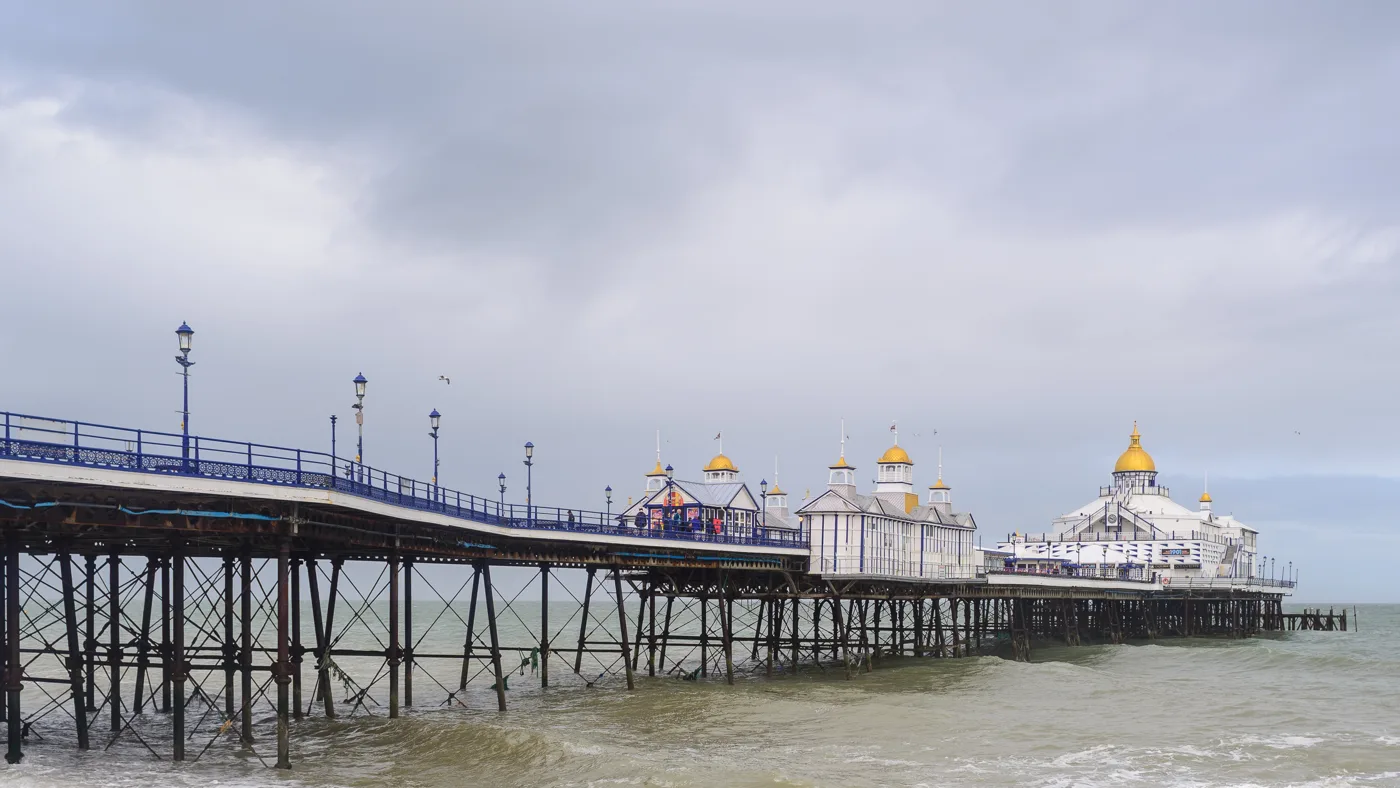 Eastbourne Pier from the beach in 2018. Historic England rates its condition "very bad"