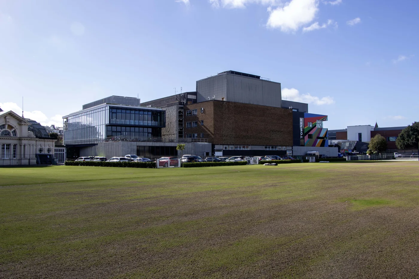 The Congress Theatre and Towner Eastbourne, seen across Devonshire Park, with the Winter Garden on the left